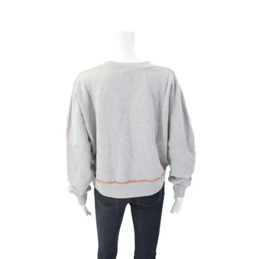 Something Navy Womens Embroidered Sweatshirt Gray Orange Size Extra Small